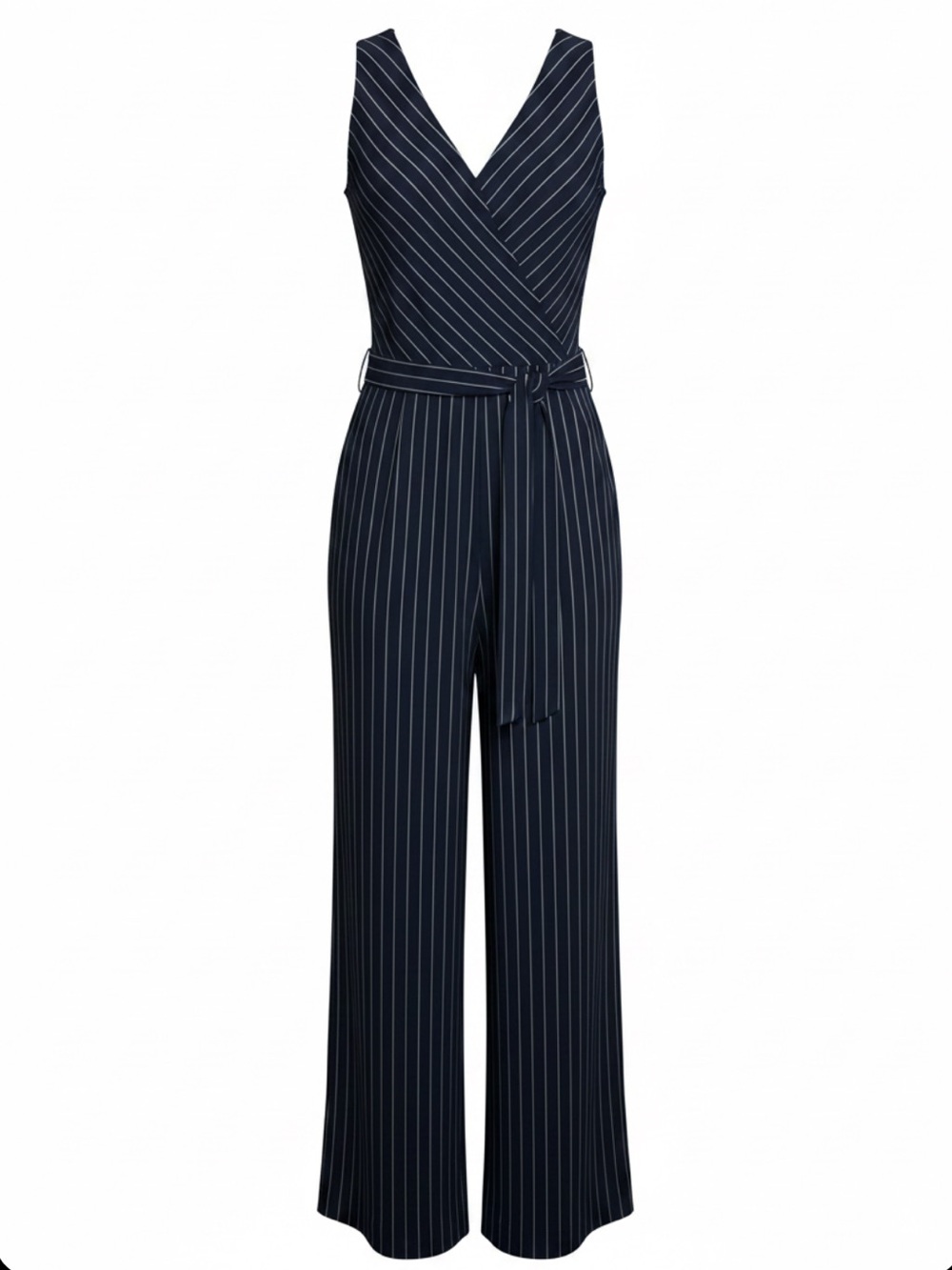 Banana Republic Belted Jumpsuit Size 12P Wide Leg Pinstripe Sleeveless